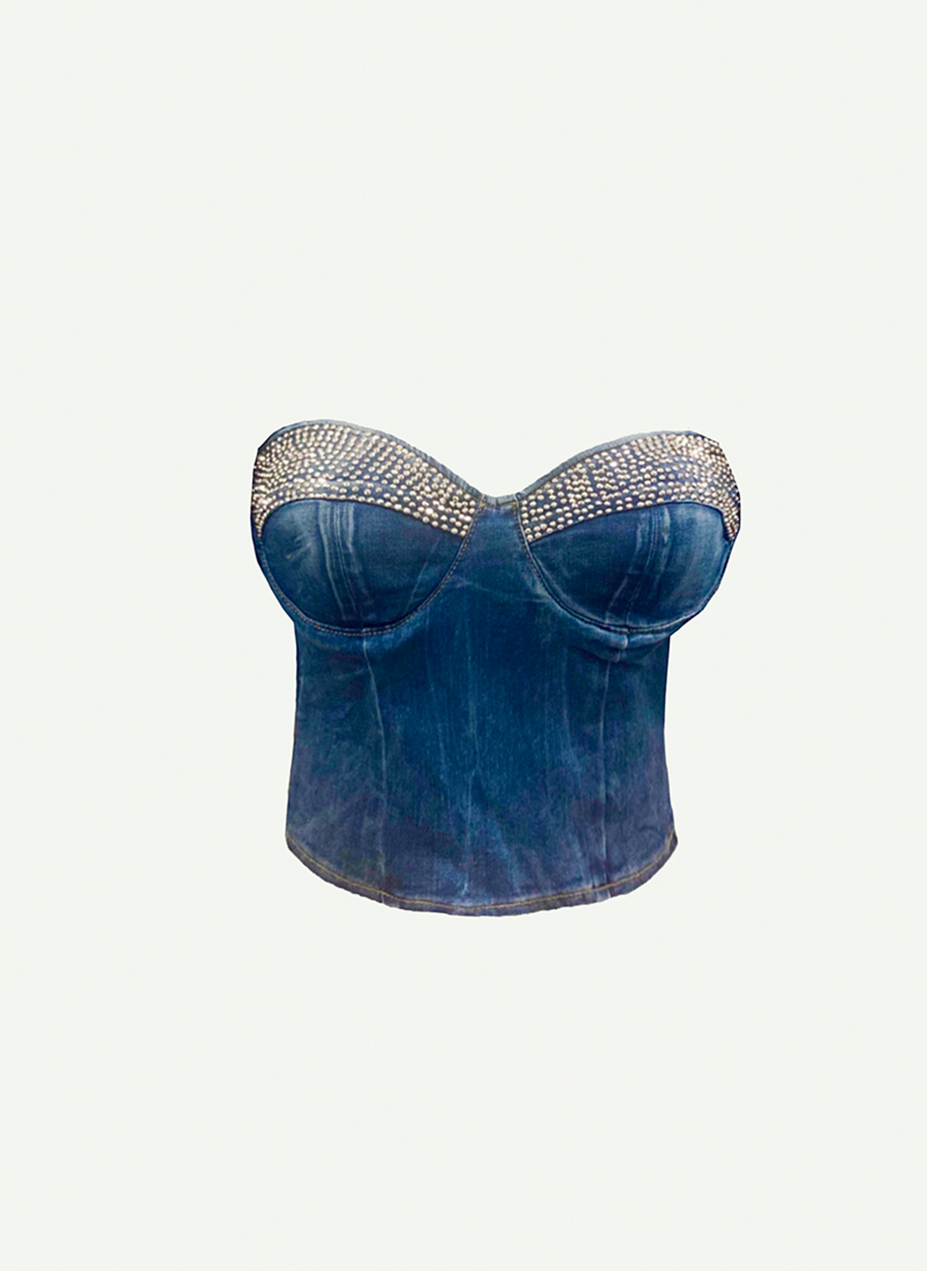 !LIMITED EDITION! Straplez taş işlemeli file mavi büstiyer