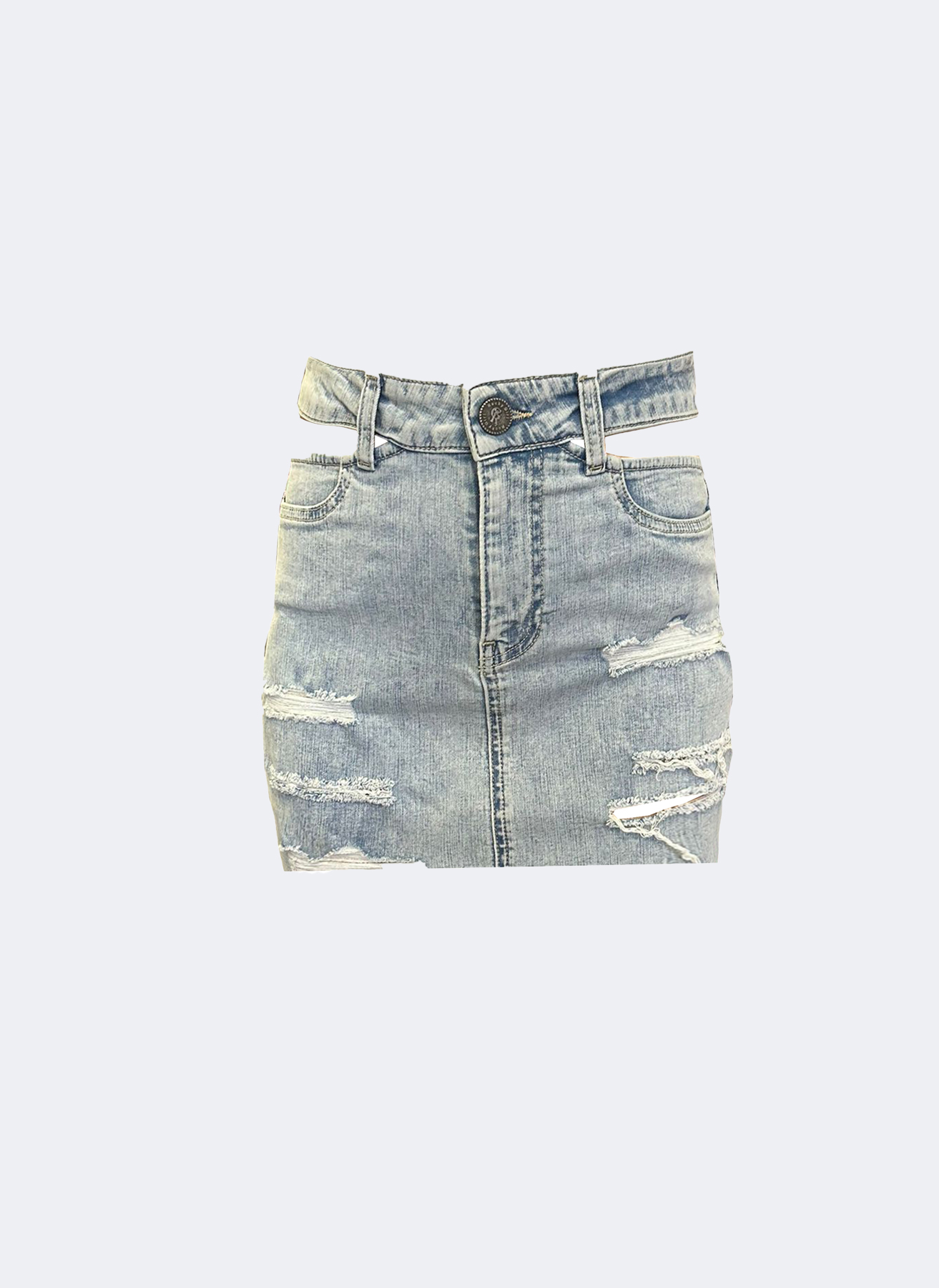 RG-412 Yıpratmalı mini denim etek